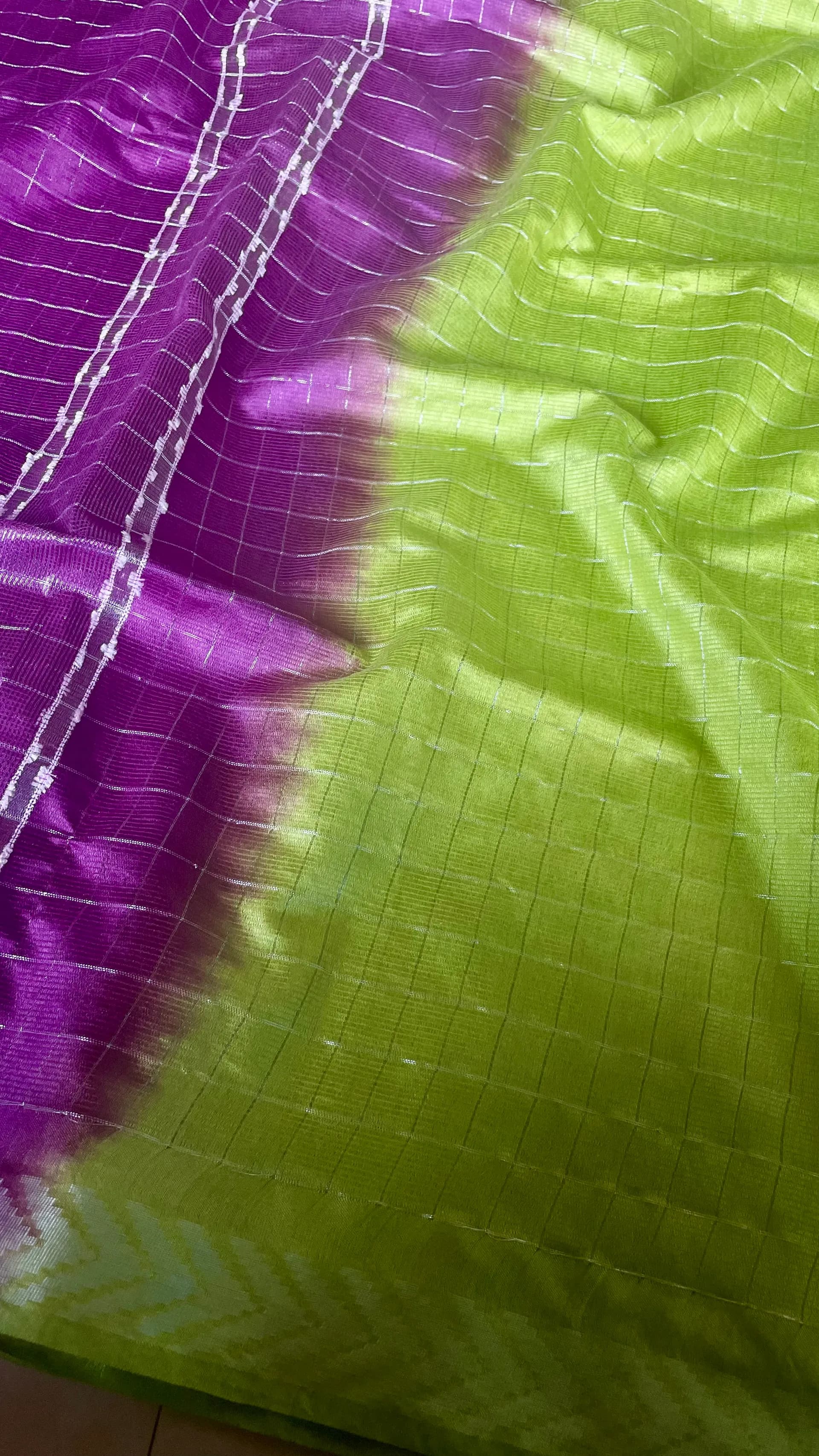 Staple weaving checked double shade soft kota silk