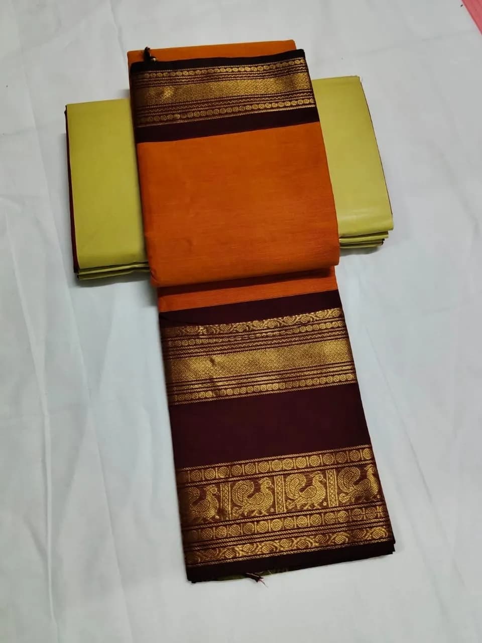 Orange kanchi cotton saree