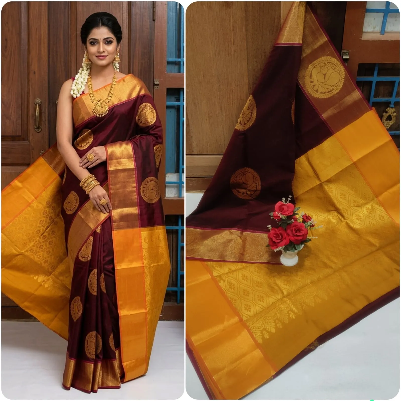 Chanderi kuppadam rich silk cotton saree Meroon