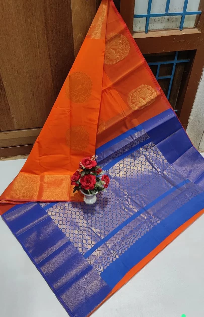 Chanderi kuppadam rich silk cotton saree Orange