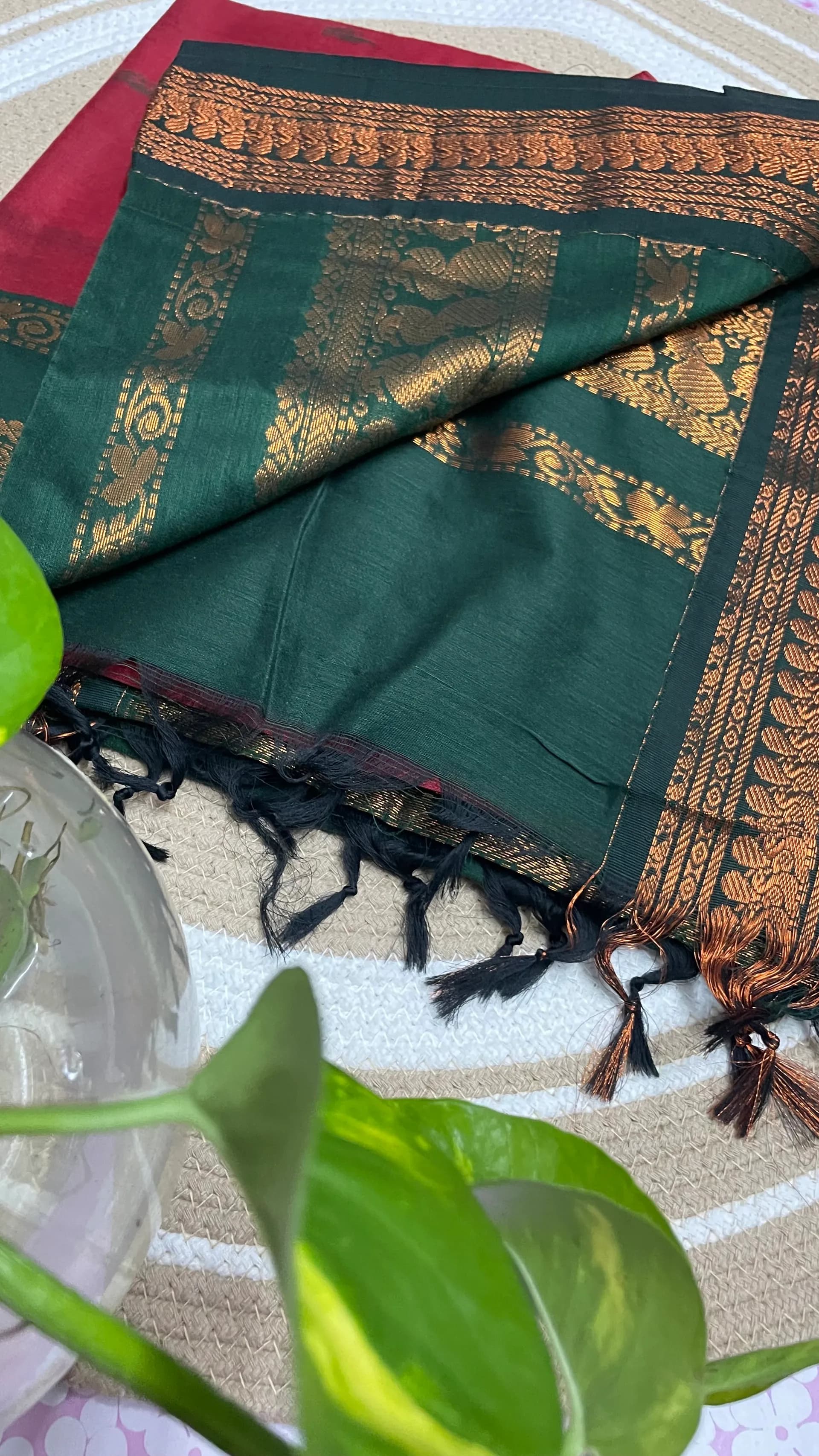 Kalyani cotton plain meroon and green combo