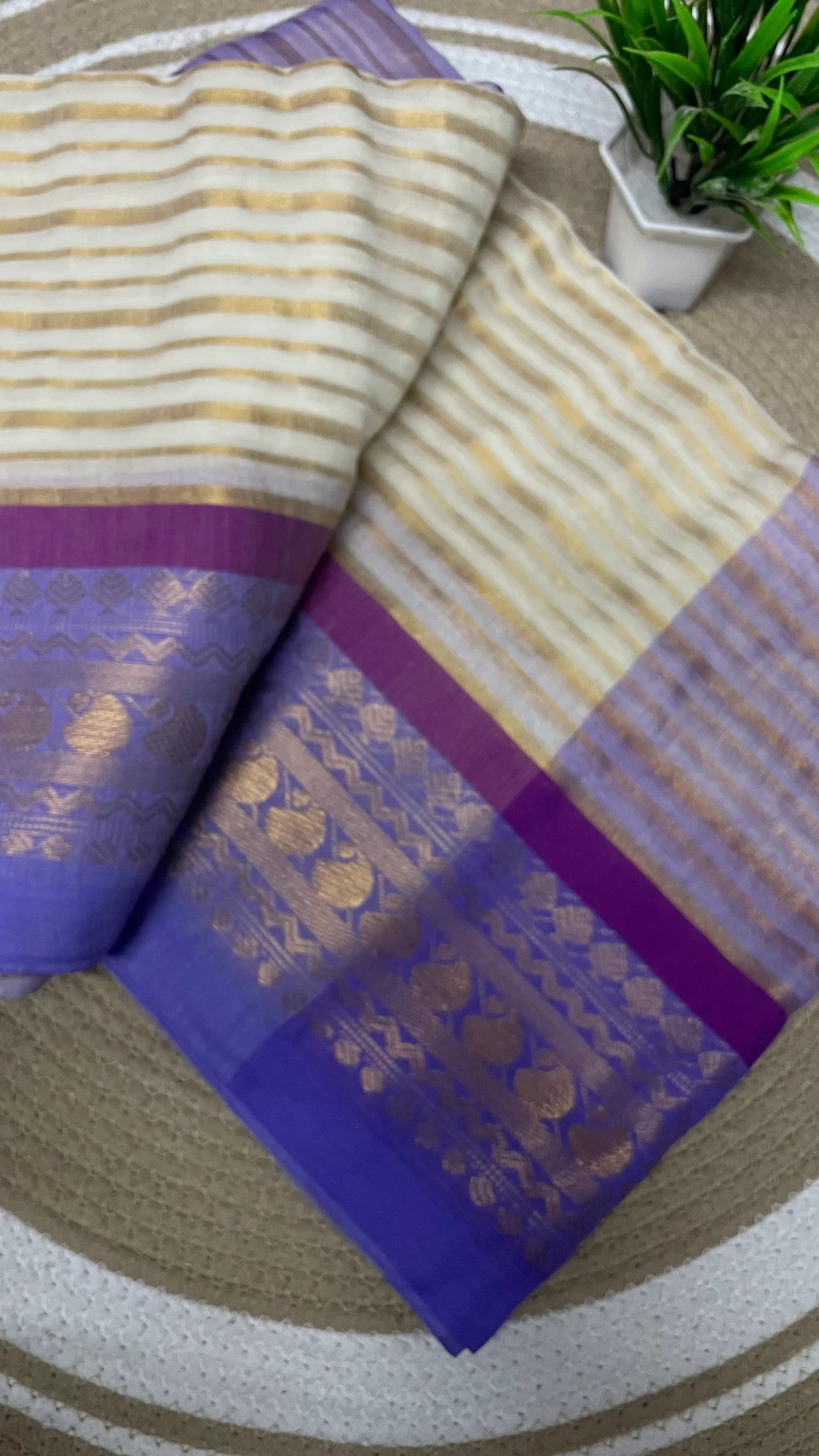 120 count mulcotton striped lavender saree