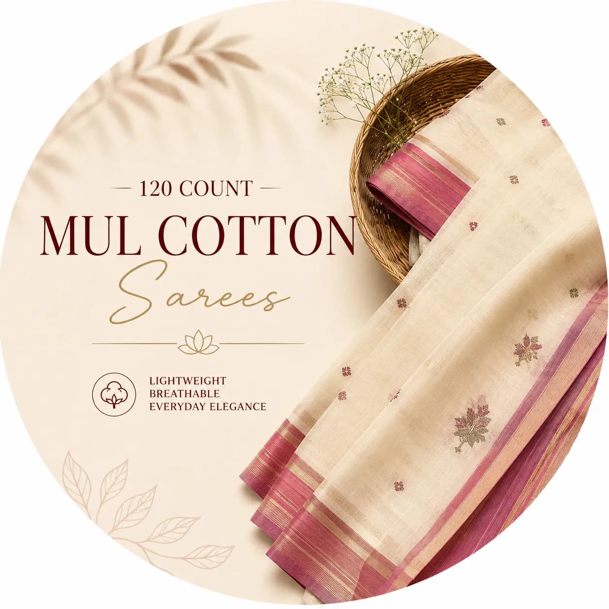 120 count Mulcotton Saree