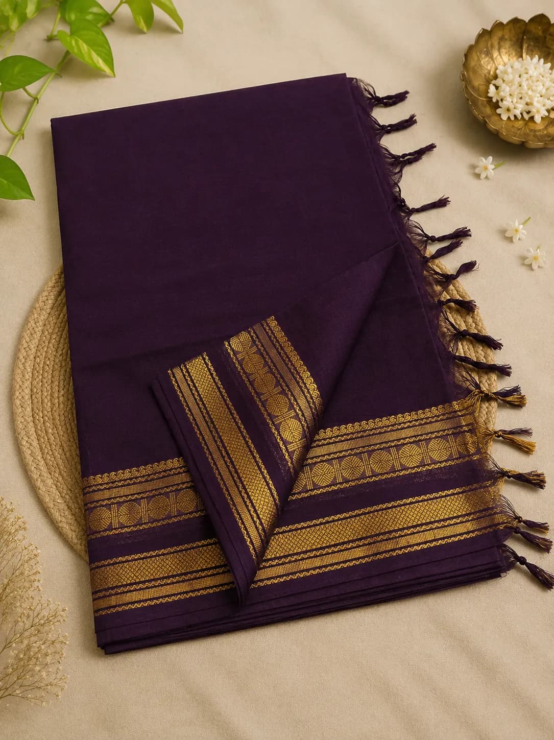 Kanchi cotton saree small border purple