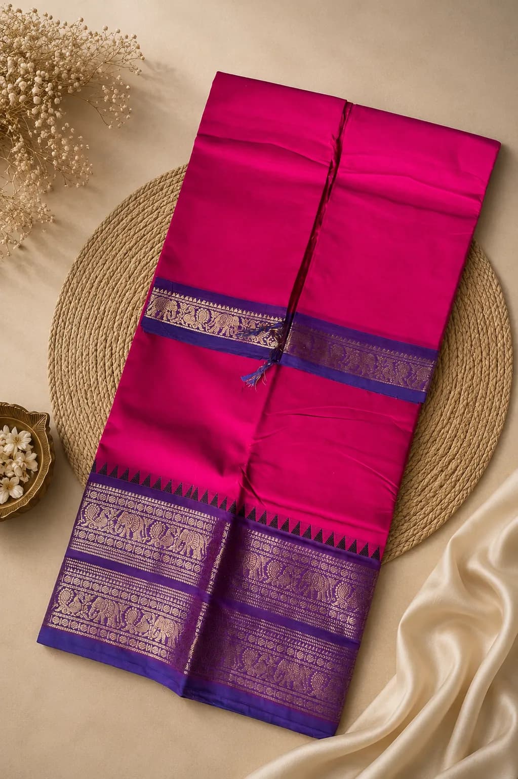 Kanchi Cotton big border ranipink and violet combo