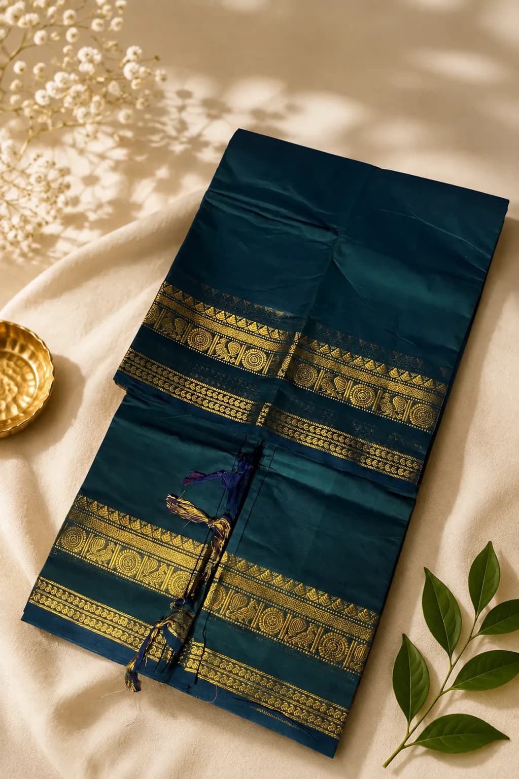 Kanchi Cotton medium border bottle green