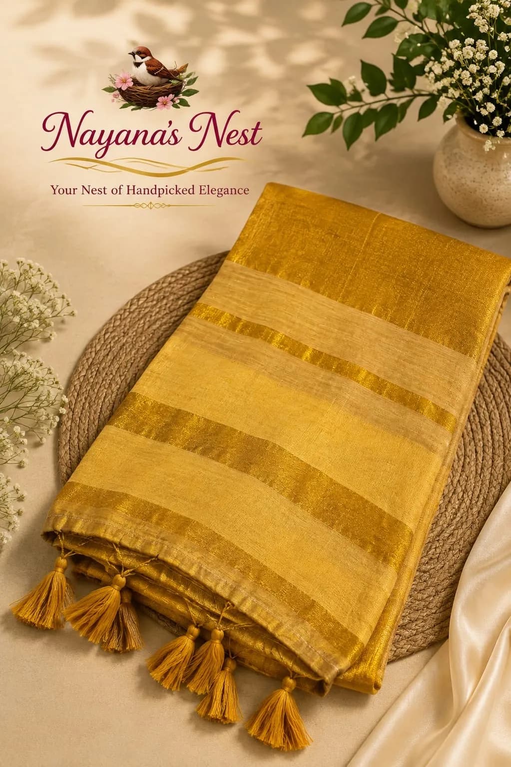 Multissue saree golden