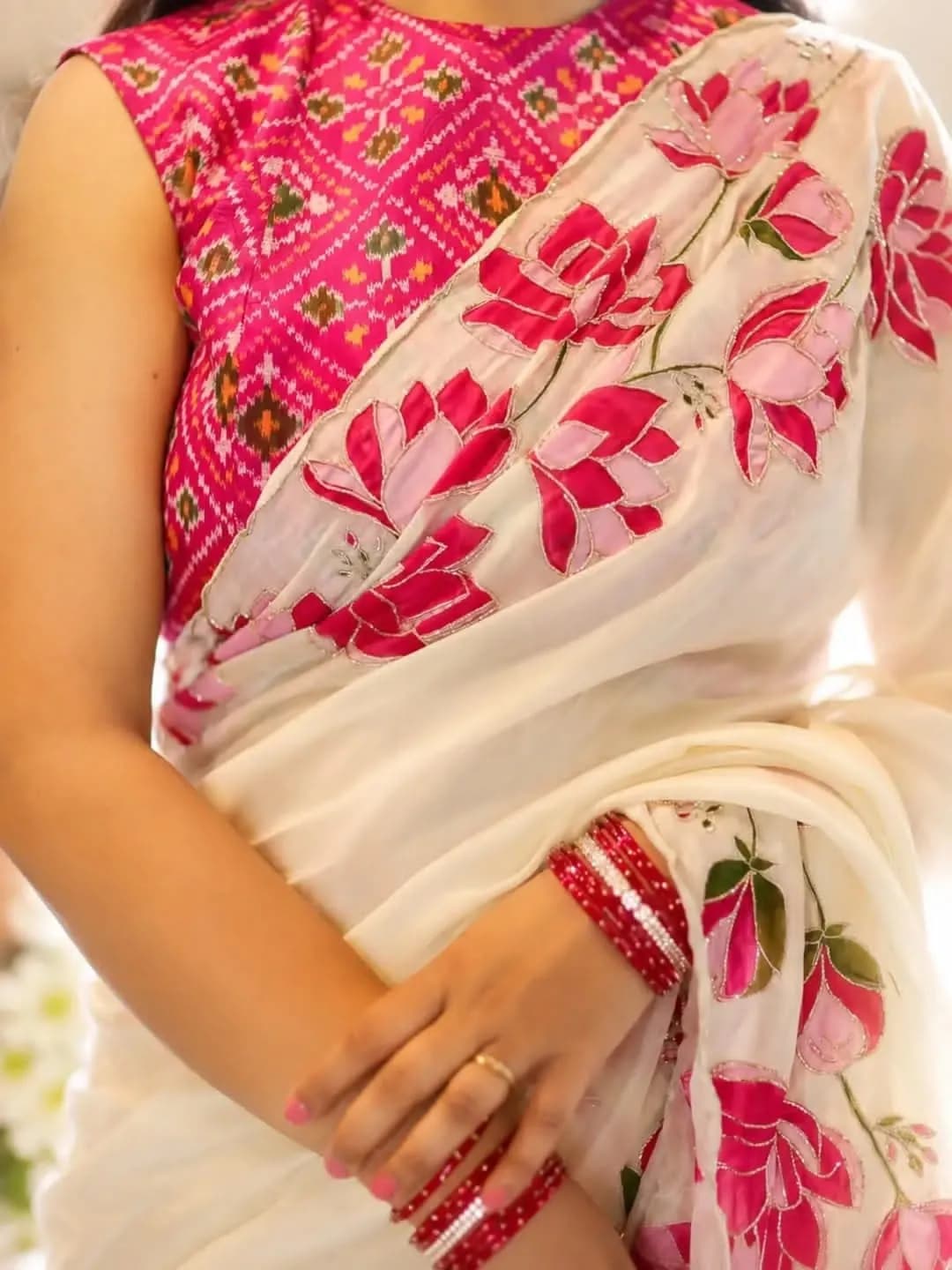 Lotus soft Gorgette saree ivary