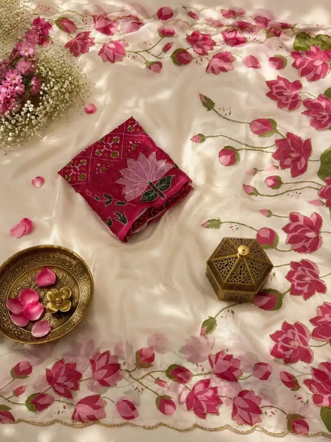 Lotus soft Gorgette saree ivary