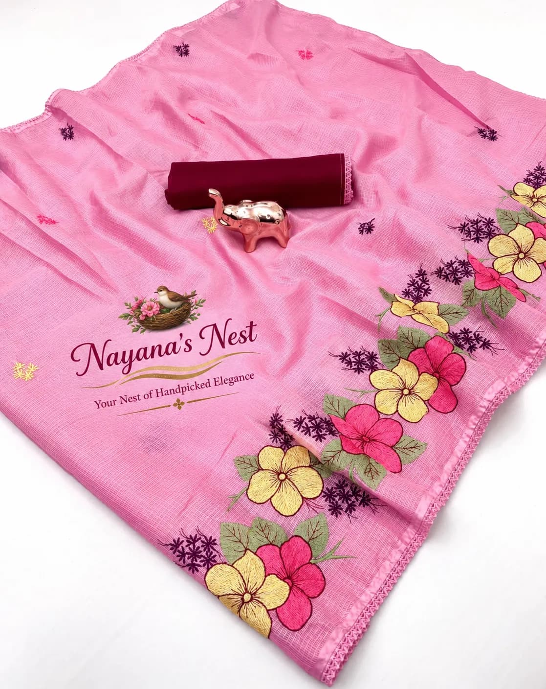 Kota Doriya embroidery saree pink