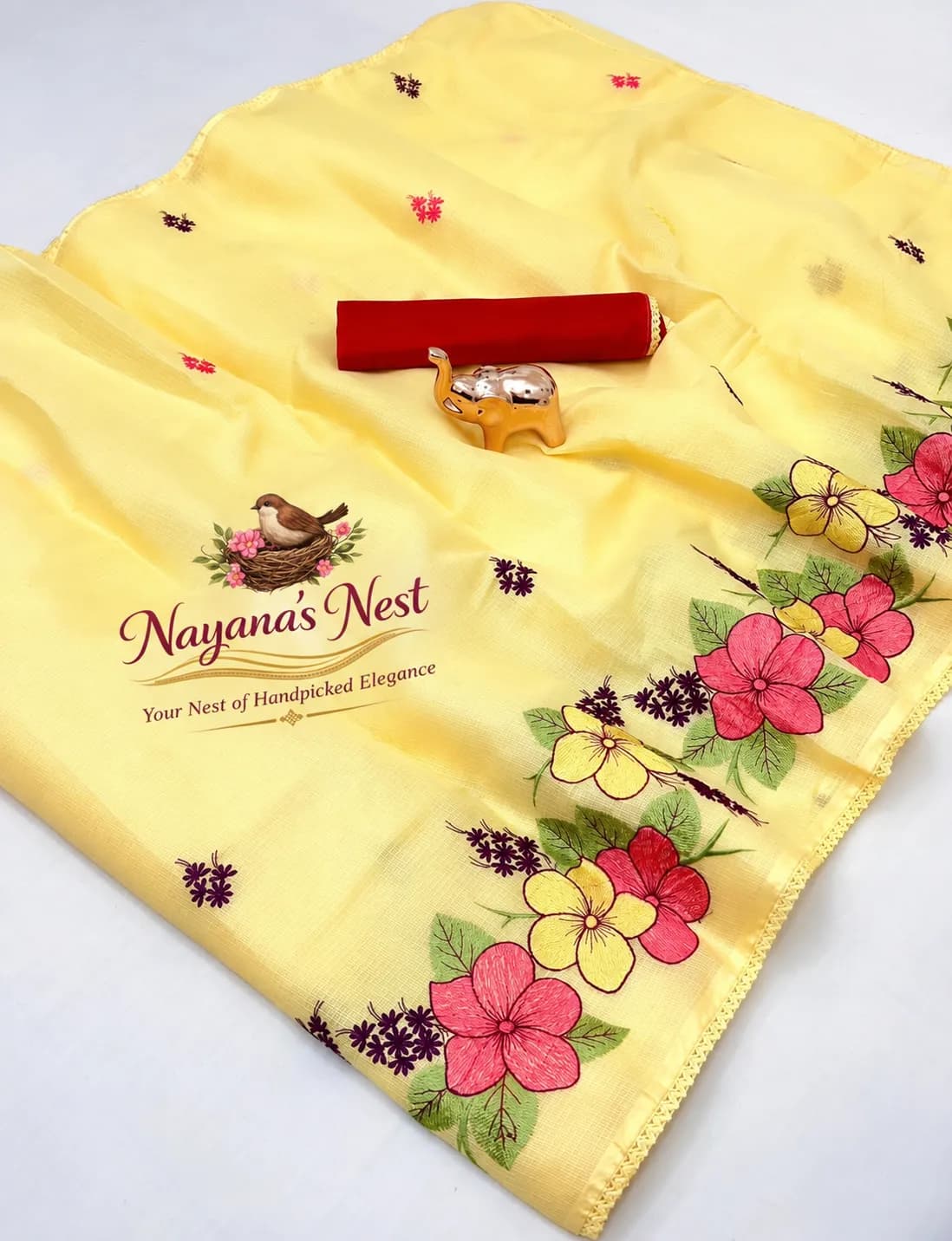 Kota doriya embroidery saree yellow