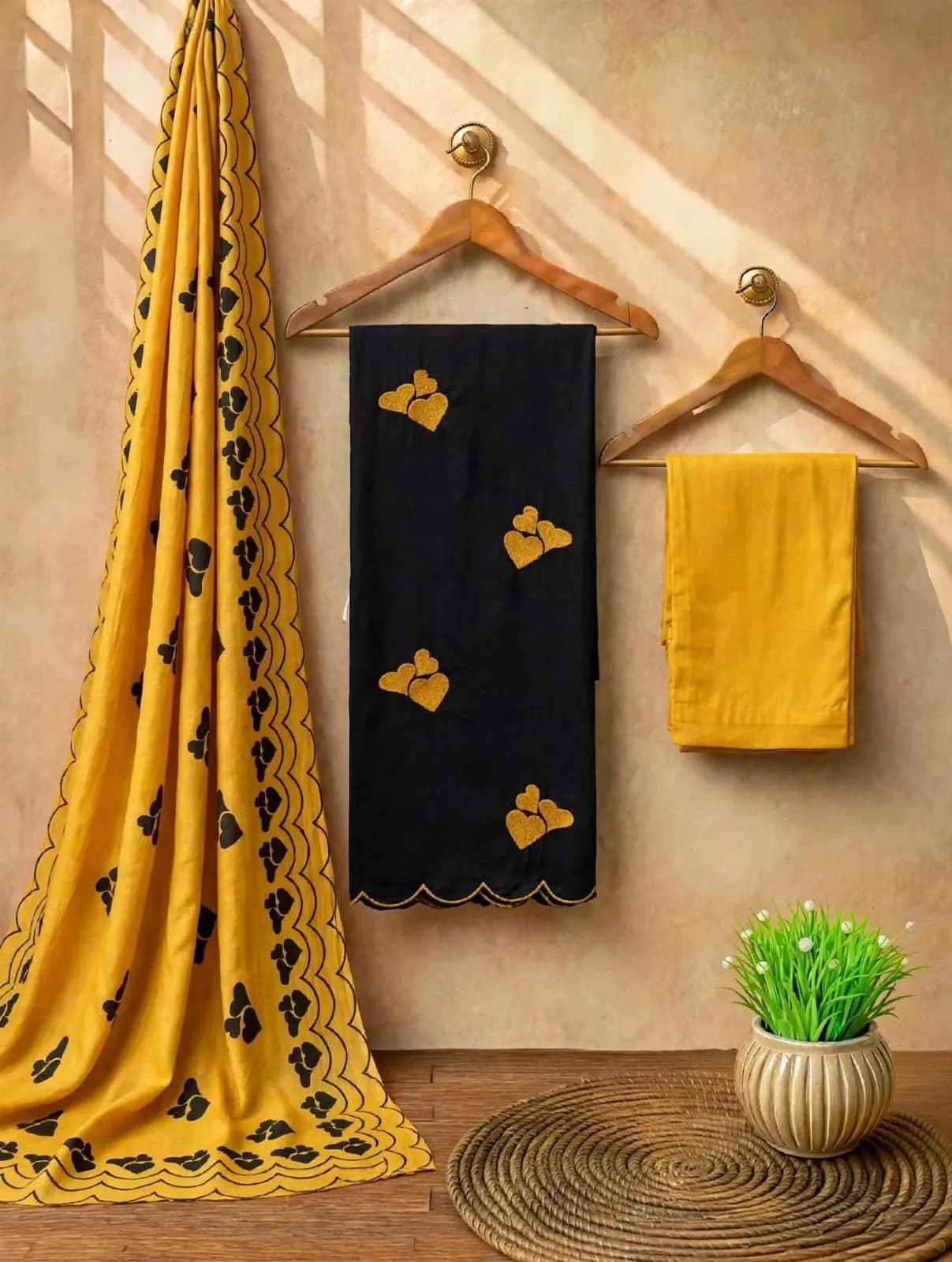 Unstitched salwar material with heart embroidery